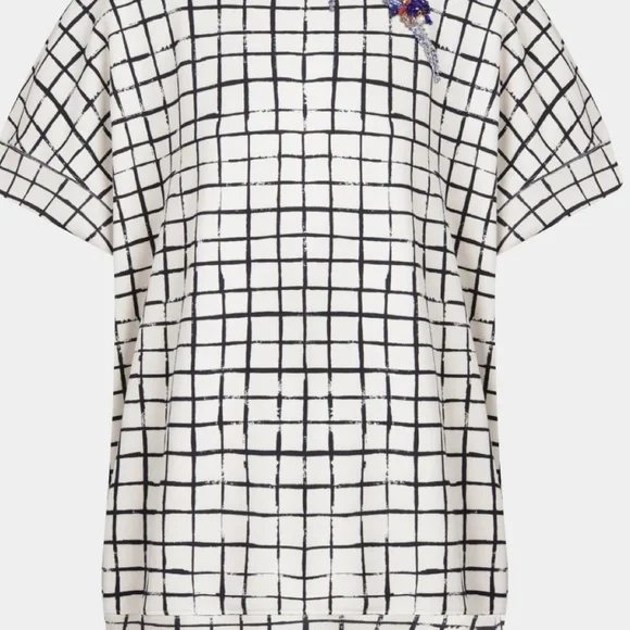 Dries Van Noten Halovara Grid Print Blouse Sweatshirt  with Rhinestone Details - Picture 13 of 15